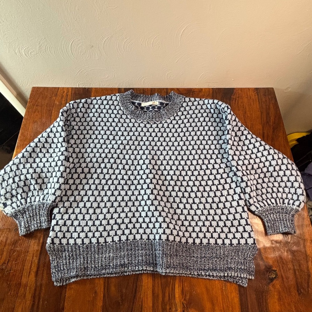 Altar'd State Womens Blue Geometric Checkerboard Chunky Knit Sweater KS1227 M